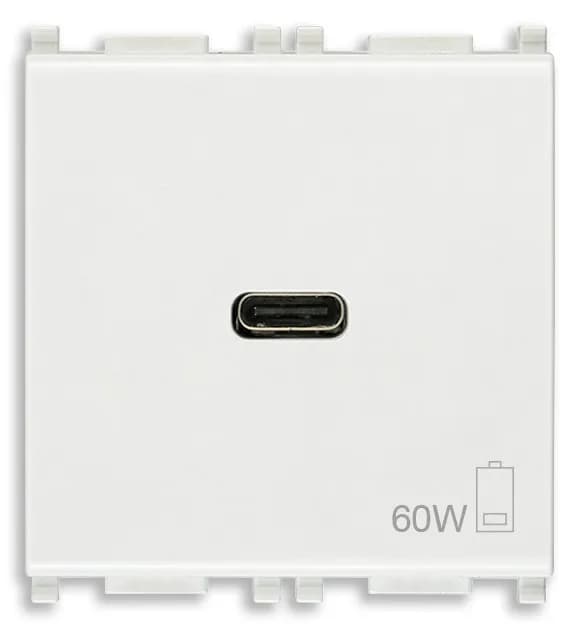 PLANA: USB-C 60W CHARGER WHITE 2-MODULE 120-240V 50/60HZ