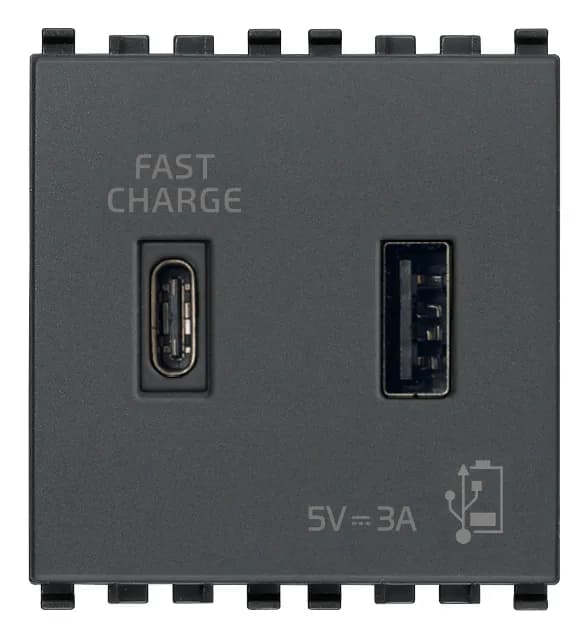 Eikon: A+C-USB Supply Unit, 5V 3A, 2 Module, Grey